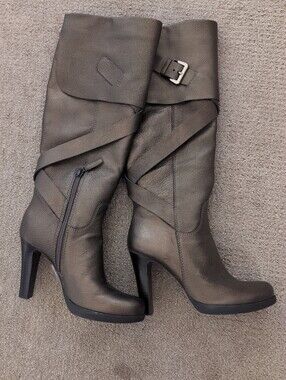 Via Spiga Hanna Metallic Bronze Leather Vintage Knee-High Boots